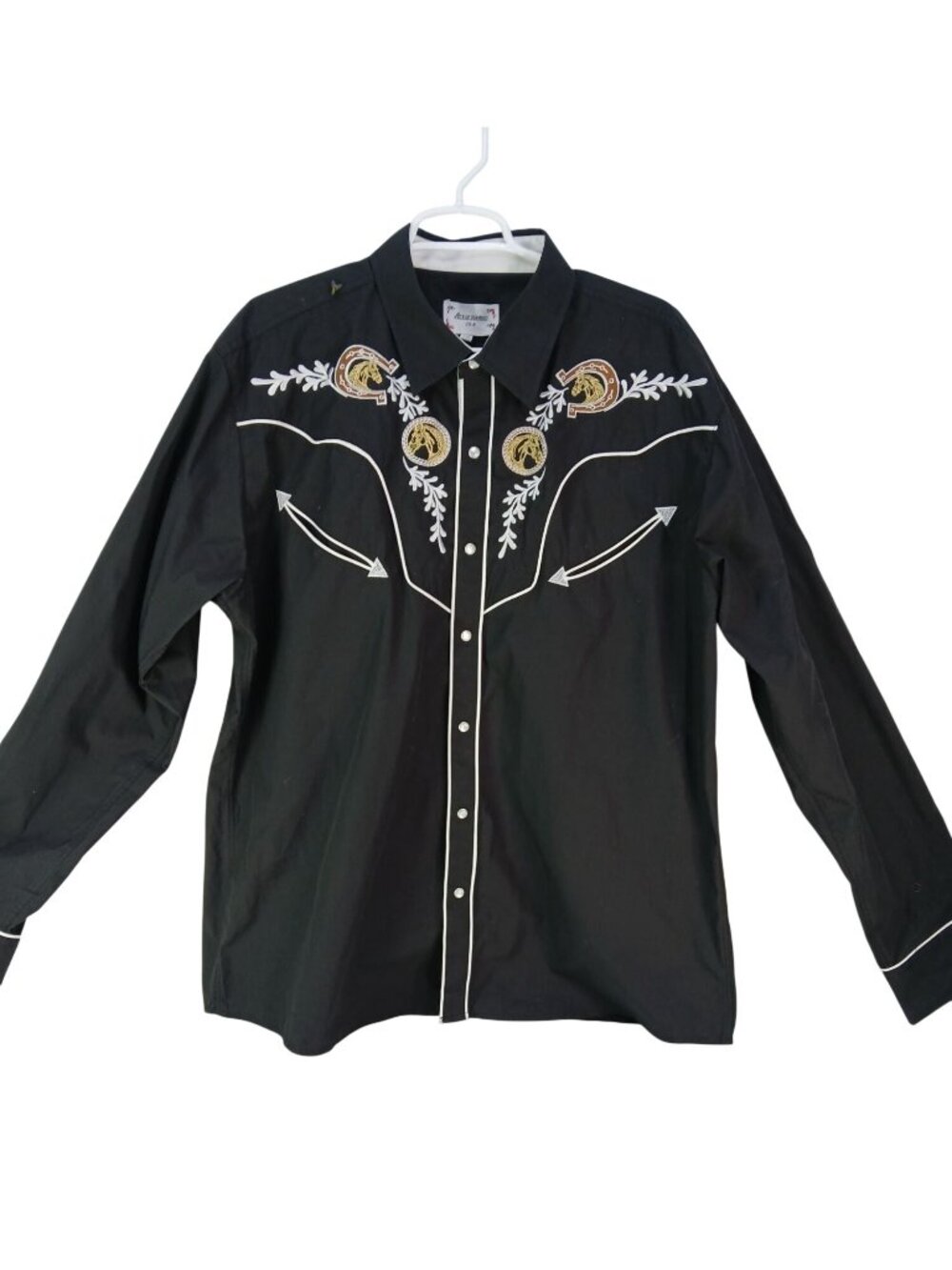 Ace Of Diamond USA Western Black Shirt Embroidered Size XXL Horse Horseshoe Snap